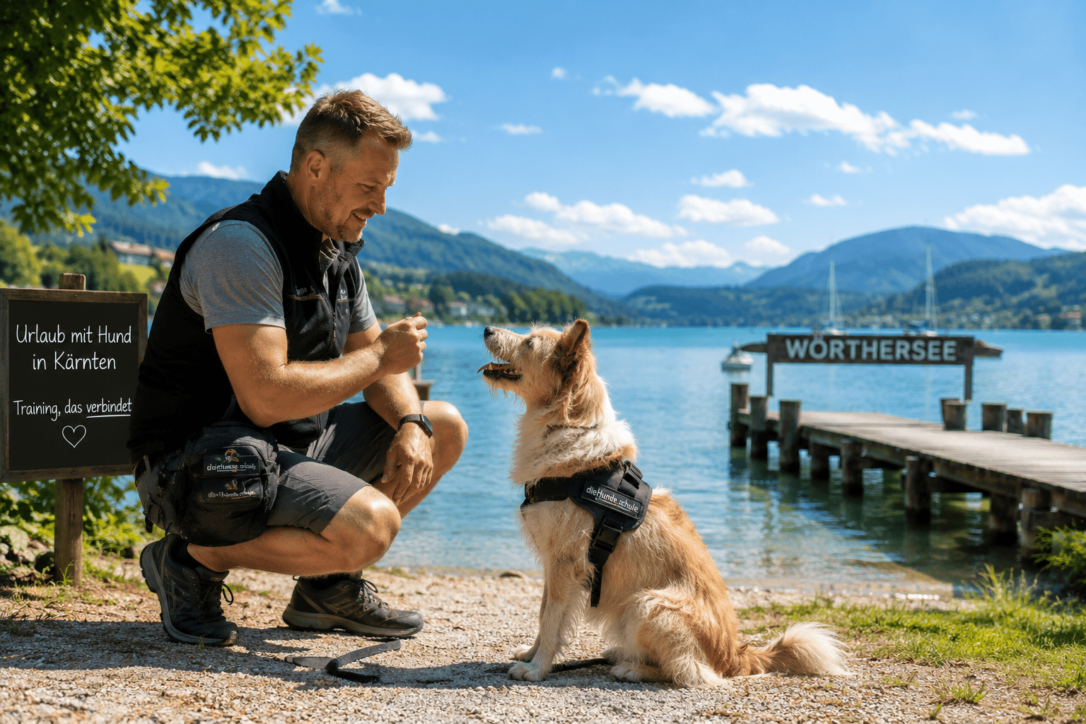 Hundetraining mit einem Urlaubsgast und seinem Hund am Wörthersee in Kärnten